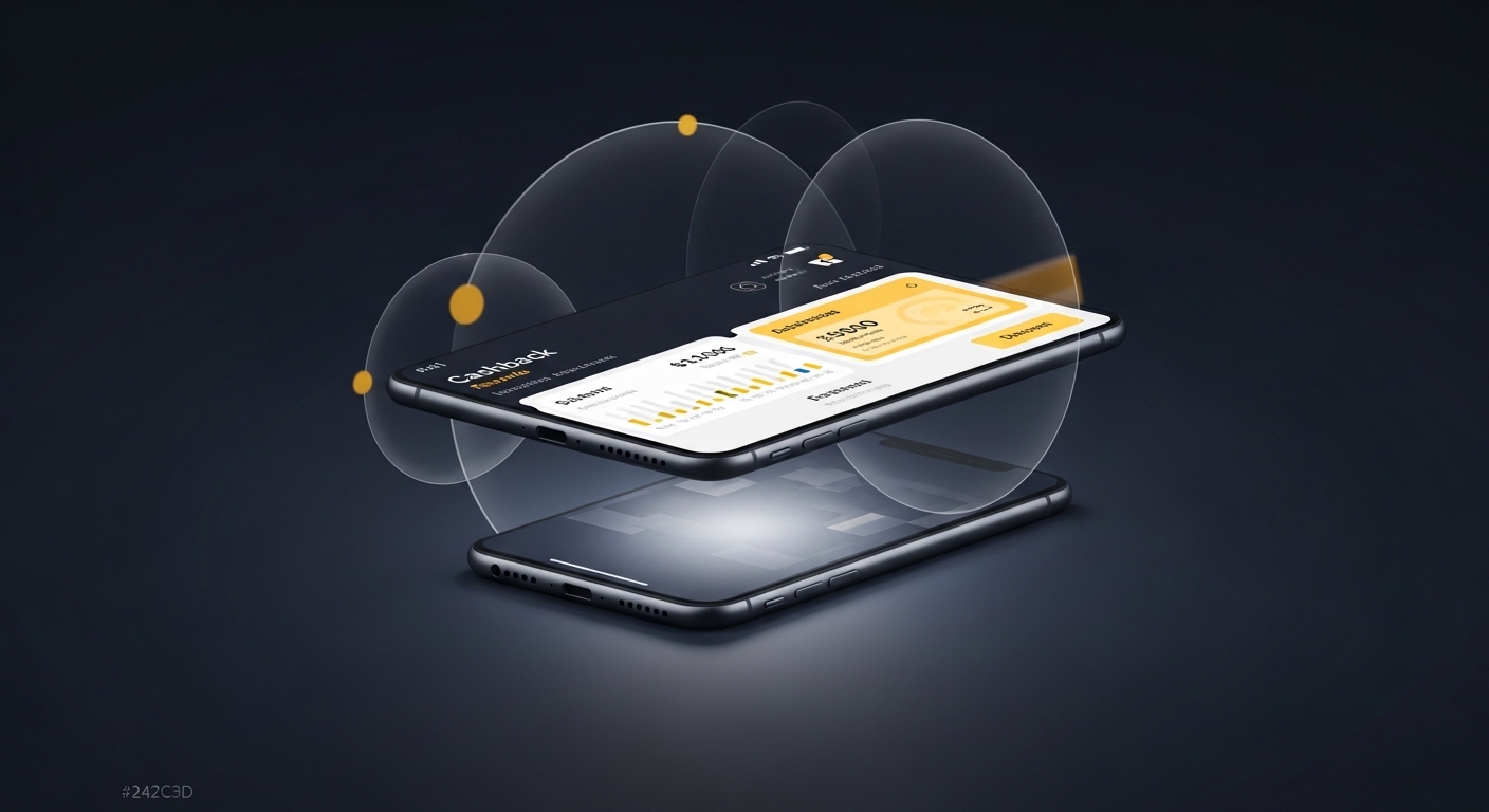 Snaplii mobile app displaying cashback rewards dashboard with golden accent interface